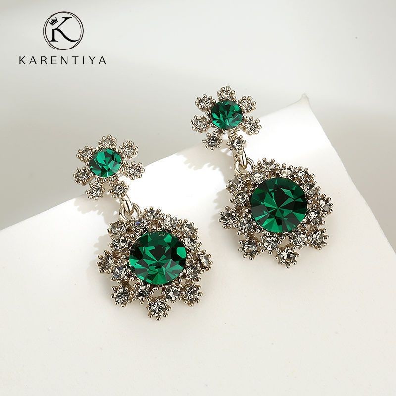 Bông Tai Nữ Thiết Kế Thanh Lịch Với Ngọc Lục Bảo Và Zircon, Không Gây Kích Ứng Da