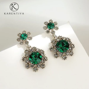 Bông Tai Nữ Thiết Kế Thanh Lịch Với Ngọc Lục Bảo Và Zircon, Không Gây Kích Ứng Da