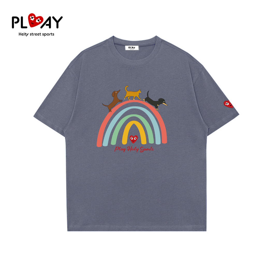 PLAY Áo thun ngắn tay mùa hè in hình chó con cặp đôi thường ngày