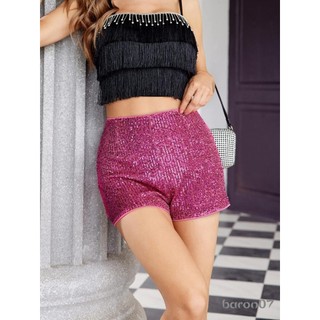 Nữ Mùa Hè Kim Sa Lấp Lánh Quần Short Giữa Eo Dây Đàn Hồi Lấp Lánh Chân Thẳng Quần Short Lấp Lánh Nóng Quần Cho Bữa Tiệc