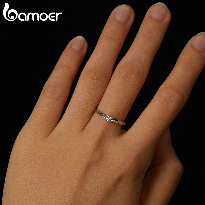 Bamoer 925 Sterling Sliver Ring Lấp Lánh Moissanite 0.1CT Trang Sức Quà Tặng Cho Nữ