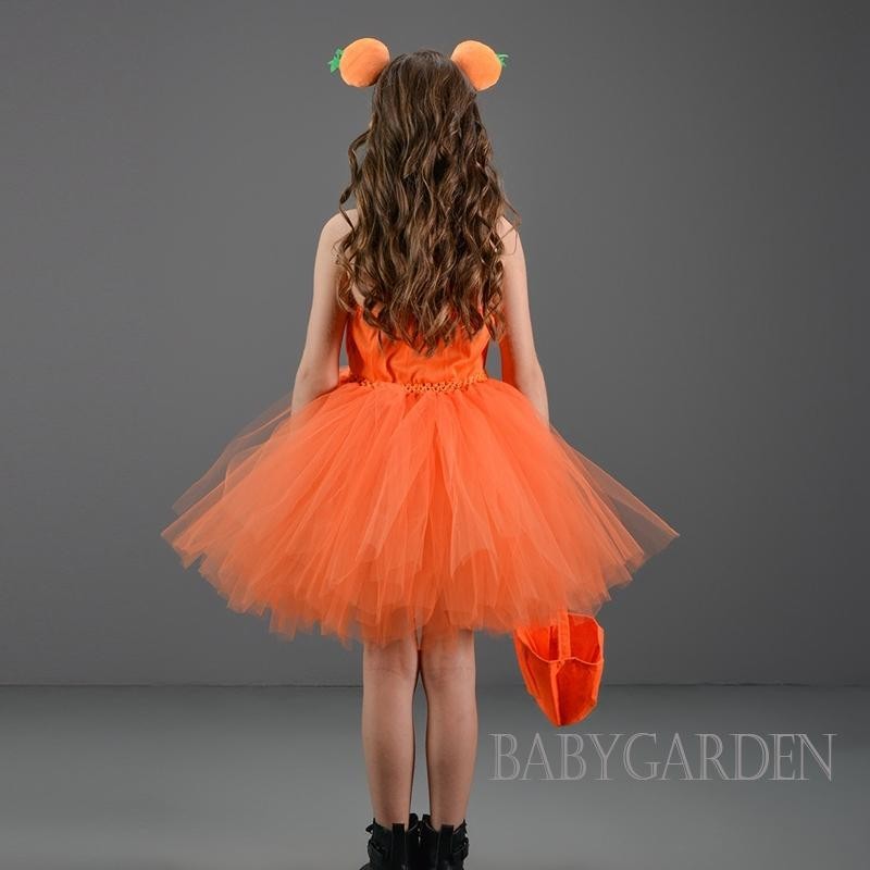 Baga-halloween Trang Phục Bí Ngô Cho Bé Gái 2-12 Tuổi Váy tuyn Không Tay Dễ Thương + Bộ Túi Đeo Đầu Trang Phục Hóa Trang