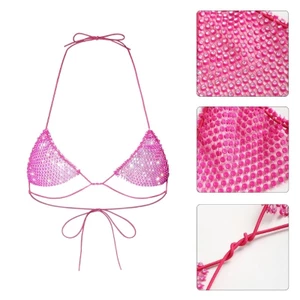 OXXGGKAO Sang Trọng Magenta Kim Cương Giả Đính Cổ Treo Camisole Với Full Kim Cương Giả Chi Tiết Dự Tiệc Lấp Lánh Cho L