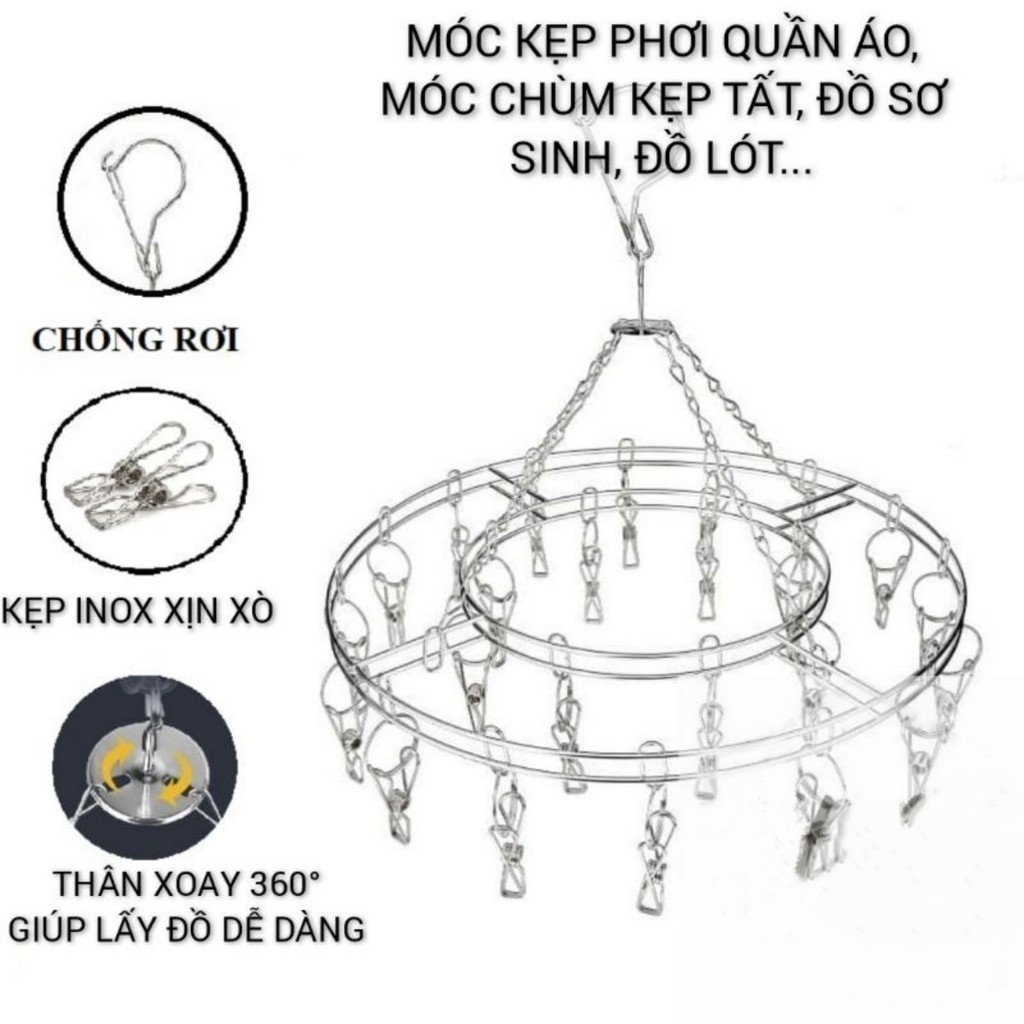 Móc Chùm Inox 20 Kẹp, Treo Quần Áo, Khăn Sữa Cho Bé FE123