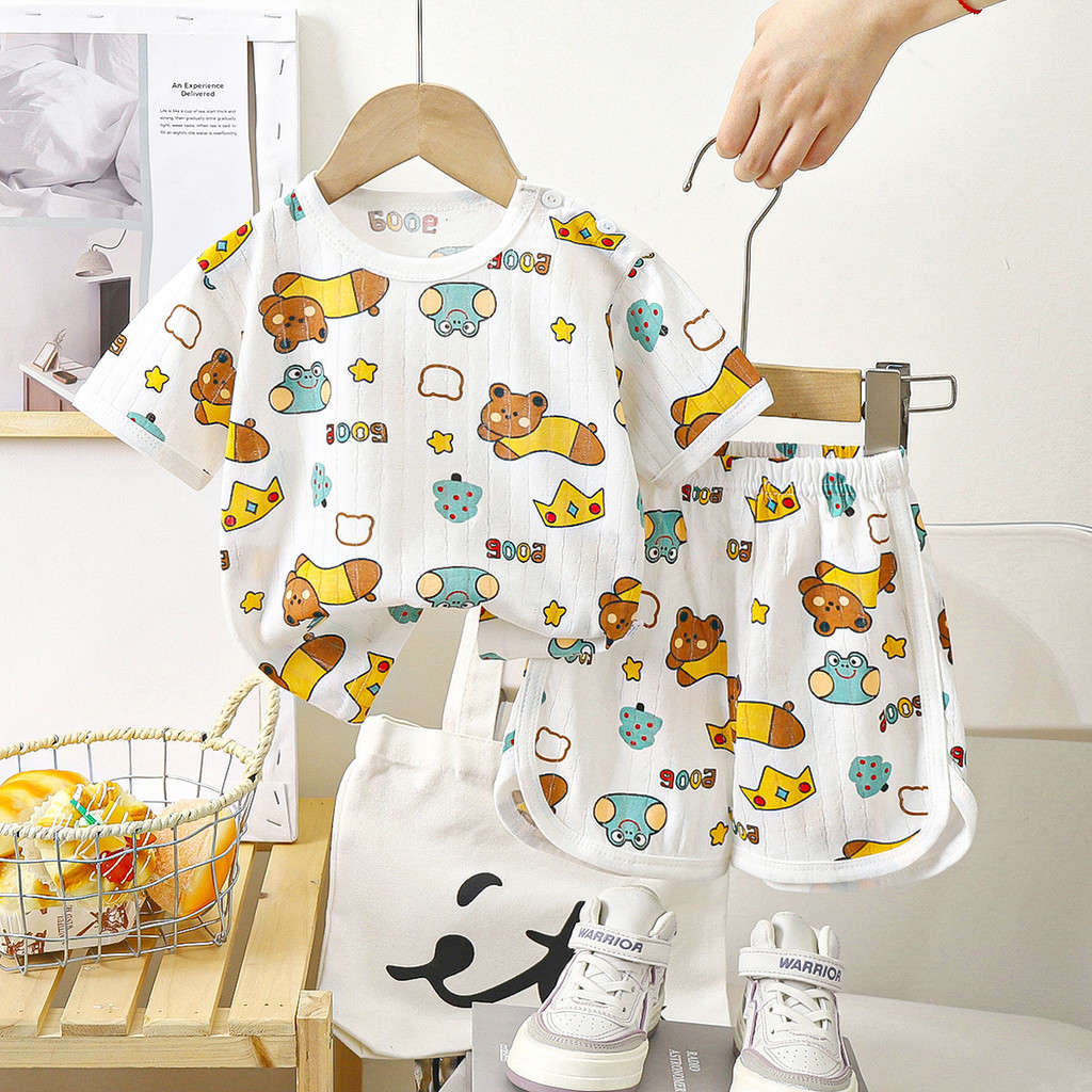 Trẻ Em Mùa Hè Cotton Nguyên Chất Quần Short Tay Ngắn Phù Hợp Với Bé Trai Bé Gái Mới Phong Cách Mỏng Quần Áo Trẻ Em # * 2UAF