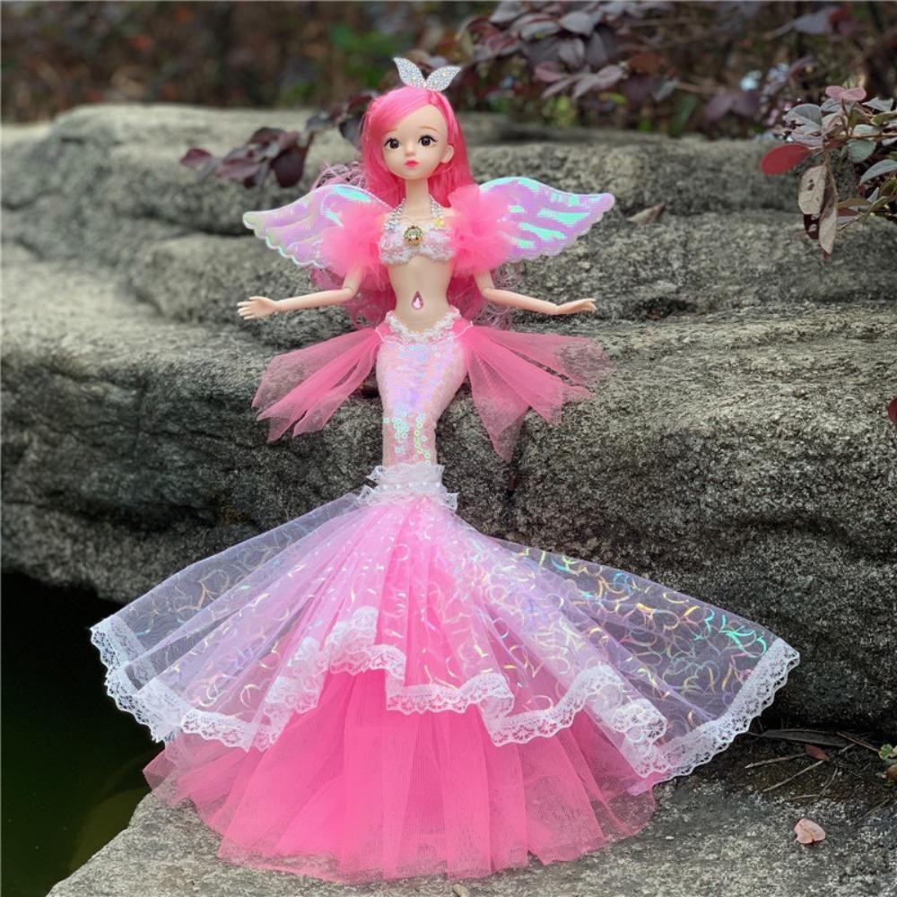 Búp bê nàng tiên cá CHEESELY, Đồ chơi trang điểm đa khớp 45cm, Trang phục hợp thời trang Cánh cổ tích với Váy đuôi cá đính cườm Quà tặng đồ chơi cô gái
