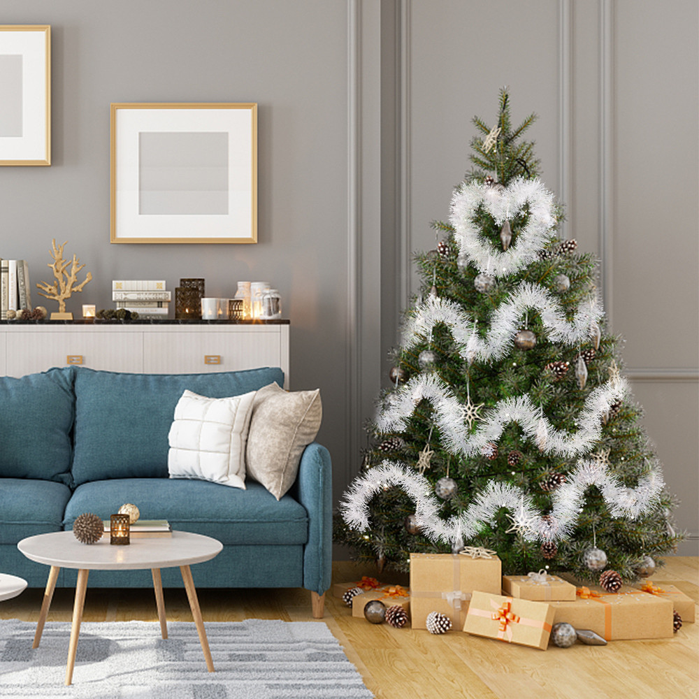 Ruy băng Sequin trang trí cây thông Noel 2M - Bông tuyết trắng DIY Vòng hoa - Vòng hoa trang trí nhà Giáng sinh - Đồ trang trí treo trần nhà Xams Tree House - Biểu ngữ lễ hội vàng đỏ