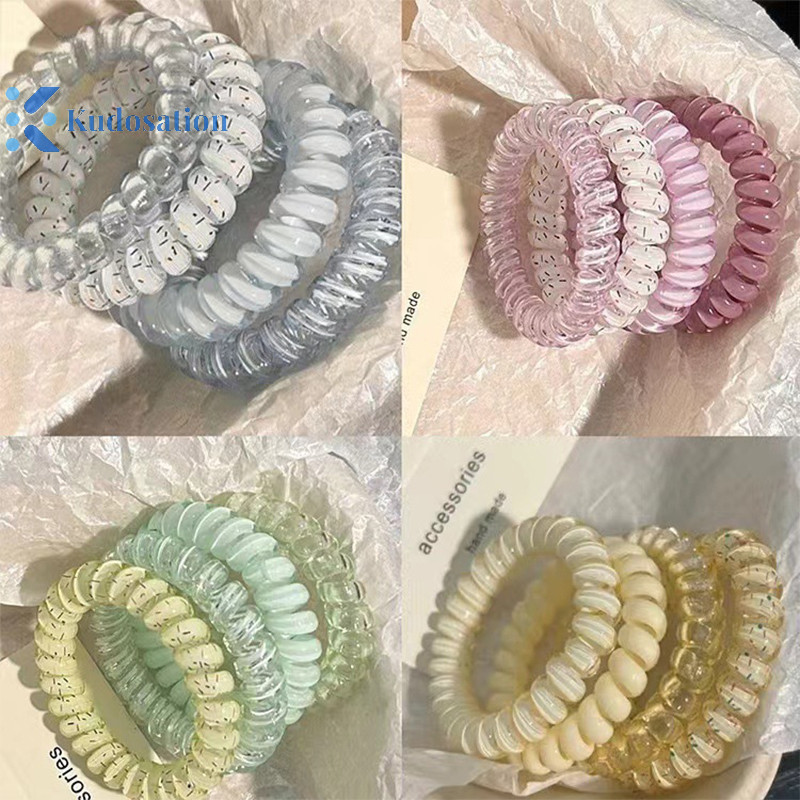 Kudosation 4 Dây Buộc Tóc Xoắn Ốc Nữ Dây Điện Thoại Dây Tóc Dây Đàn Hồi Dây Cao Su Scrunchies Mũ Phụ Kiện Tóc