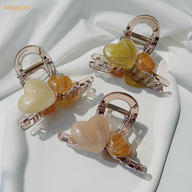 Siyuyan Thanh Lịch Thạch Màu Trái Tim Kẹp Tóc Cho Nữ Cô Gái Ngọt Acrylic Phụ Kiện Tóc Tinh Tế Trang Sức Kẹp Tóc VN