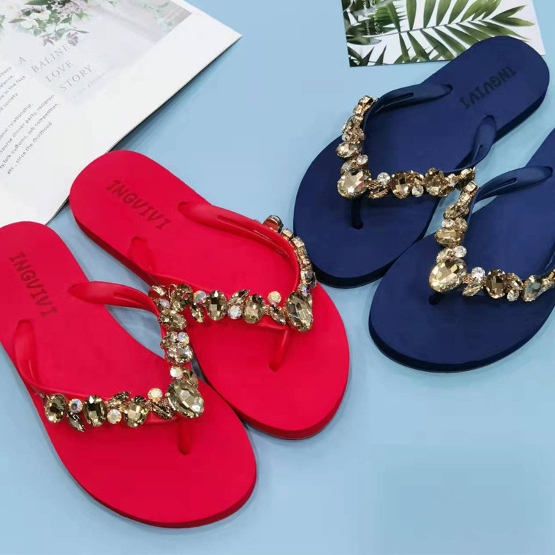 Dép Sandal Đi Biển Thời Trang Mùa Hè Dép: Kim Cương Giả Nữ Đế Bằng Flip-Flops Thiết Kế Bên Ngoài Mặc Thường Ngày Chống Trơn Trượt Dép Mùa Hè