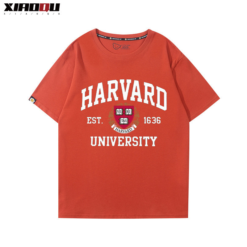 [Giao hàng trong ngày] Áo thun cỡ lớn Cotton Trường nổi tiếng Mỹ Đại học Harvard Mùa hè Nam Nữ dáng rộng cổ tròn in hình áo thun nặng nam phù hợp với cặp đôi chúng tôi