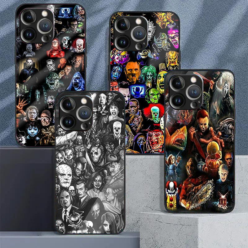 HALLOWEEN HORROR CHARACTERS Bộ sưu tập kính cường lực Vỏ điện thoại cho IPhone 15 14 13 12 11 Pro XS Max Plus Mini X XR 8 7 6s SE2 / 3 Cover