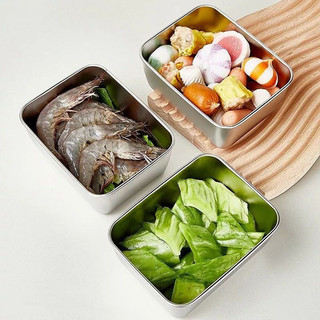 (COMBO 5) KHAY ĐỰNG THỰC PHẨM INOX 304 CÓ NẮP NHỰA - Hộp Bảo Quản Thực Phẩm 3 Size Tiện Lợi 22-24CM