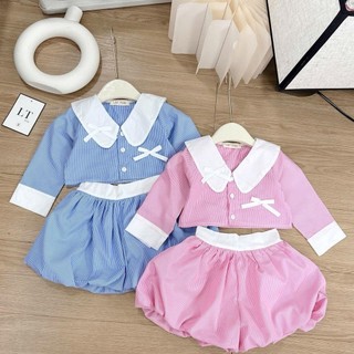S222-[tomnaukid]Set áo dài tay phối quần bí dành cho bé gái Size từ 8-28Kg
