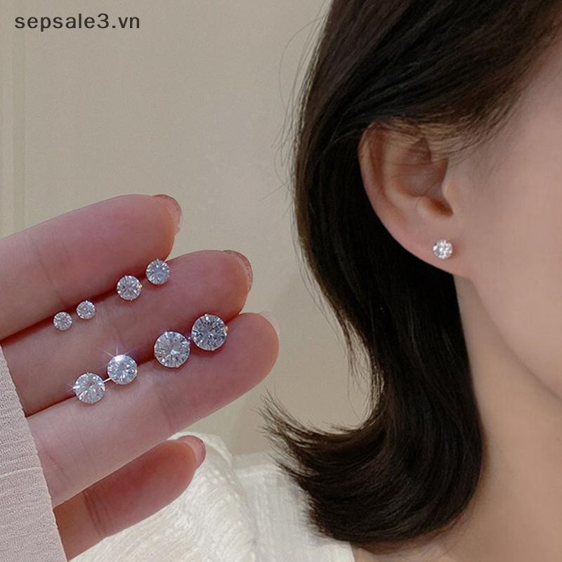 # VN # 1 Đôi Bạc Cổ Điển Bốn Prong Bông Tai Zircon Đơn Giản Cho Nữ.