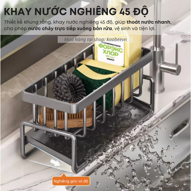 Kệ Giá Để Đồ Rửa Chén Bát Bồn Rửa KOOBEE Thép Carbon Không Gỉ Chống Xước Kèm Khay Hứng Nước Tiện Lợi | 160