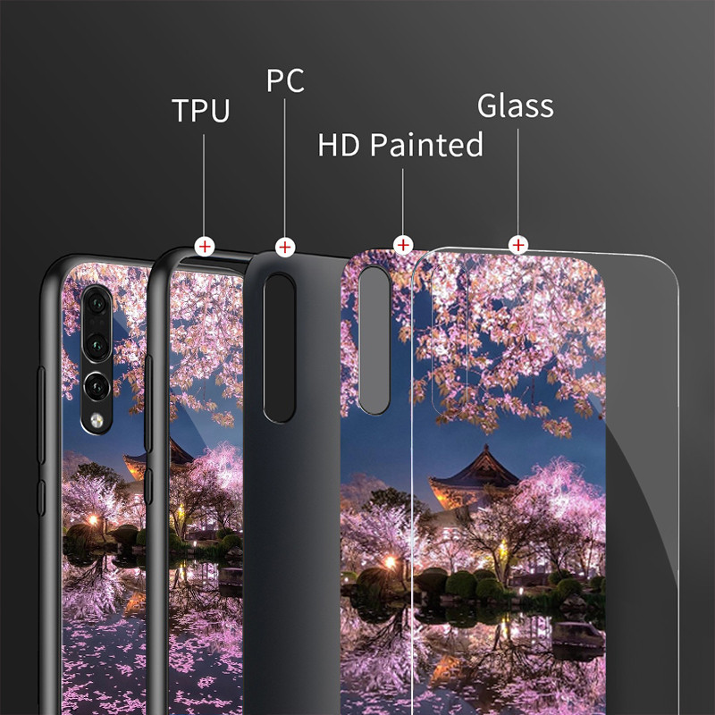 Ốp Điện Thoại Kính Cường Lực Hoa Anh Đào Cho IPhone 15 14 13 12 11 Pro XS Max Plus Mini X XR 8 7 6s SE2 / 3