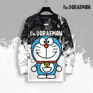Áo Thun Dài Tay ngoại cỡ áo nam mặc thường ngày Doraemon dáng rộng cổ tròn