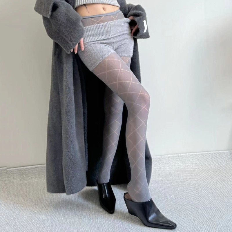 Dasbsug Nữ Cô Gái Phong Cách Nhật Bản Rỗng Ra Lưới Quần Vớ Thanh Lịch Plaids Họa Tiết Jacquard Fishnet Quần