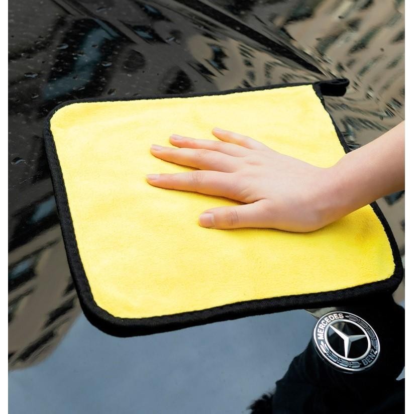Khăn Lau Xe Ô Tô – Khăn Microfiber Lau Xe Hơi Màu Vàng 2 Lớp Dày Dặn Siêu Thấm Hút