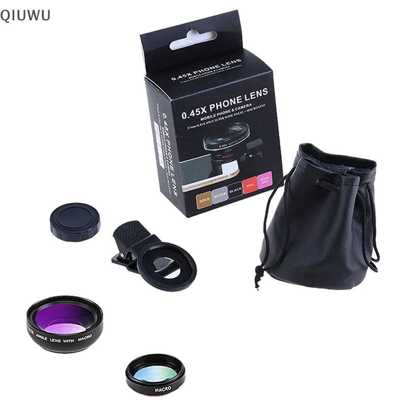 Qiuwu 2in1 Ống kính điện thoại mắt cá Zoom góc rộng 0,45X Ống kính Macro mắt cá Bộ dụng cụ máy ảnh có ống kính kẹp trên điện thoại cho điện thoại thông minh.