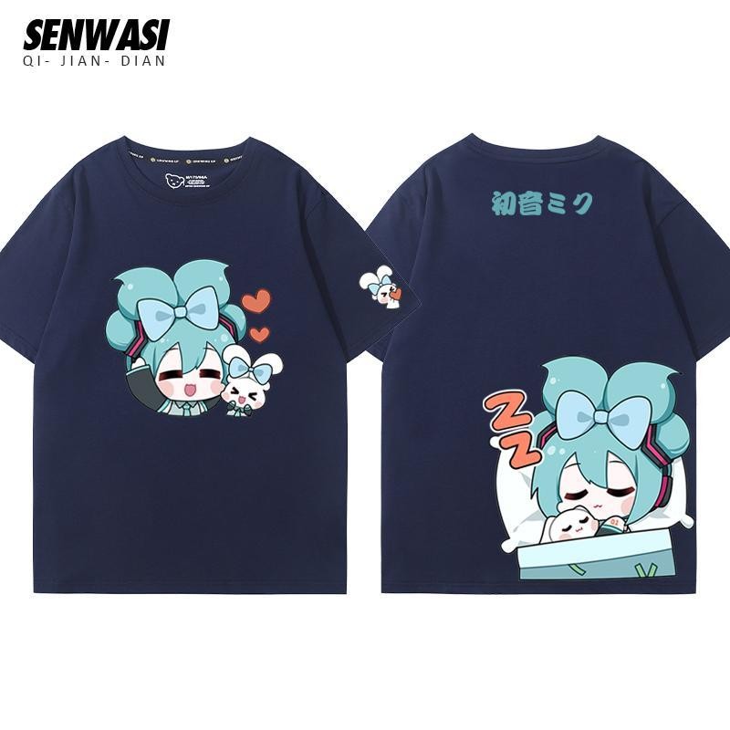 Áo thun cotton cỡ lớn hình in Quế Dog & Miku, dáng rộng unisex, cổ tròn, phù hợp cặp đôi