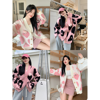 Áo khoác len áo Cardigan dệt kim màu hồng rộng rãi mẫu mới mùa thu cho nữ