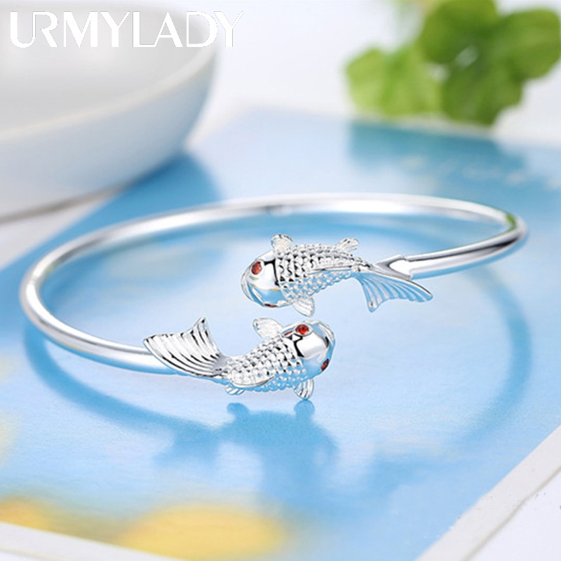 Bạc 925 Vòng tay cá vàng nguyên bản Lắc tay dành cho nữ thời trang Trang sức dự tiệc sang trọng