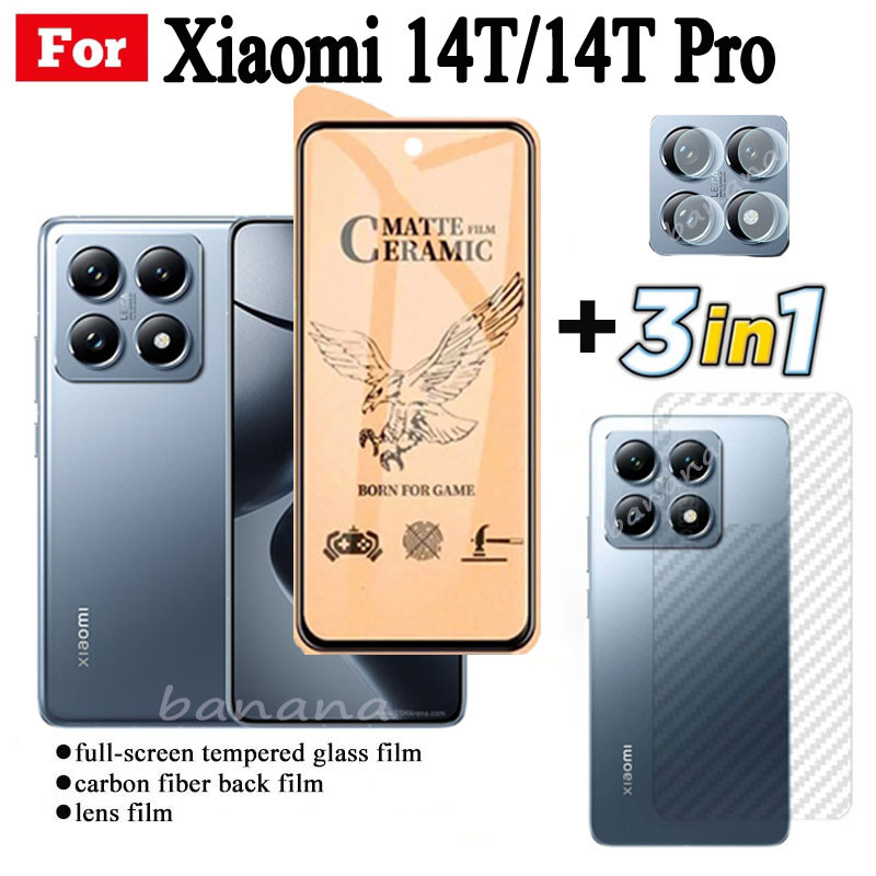 Kính cường lực gốm 3 TRONG 1 Xiaomi 14T Pro cho Xiaomi 14T 5G Ống kính máy ảnh Kính bảo vệ màn hình và phim mặt sau