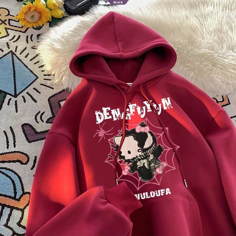 Áo nỉ có mũ trùm đầu Hello Kitty ngọt ngào dành cho nữ Xuân Thu Áo dài tay Peplum Áo khoác dáng rộng [BL]