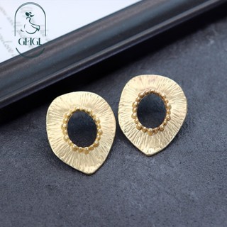 Ghgl❤️Châu Âu Mỹ Độc Đáo Pháp Bông Tai Vàng Nữ Phóng Đại Influencer Kim Loại Đơn Giản Bông Tai Cao Cấp Retro Sang Trọng Bông Tai