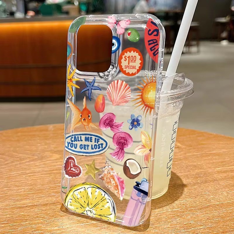 Ốp Lưng Cho iPhone 16 11 12 13 14 15 Pro Max Cho iPhone 16e XR X XS Max 7 8 Plus SE2020 2022 Thạch Biển Họa Tiết Chanh Silicon Mềm Trong Suốt Chống Sốc