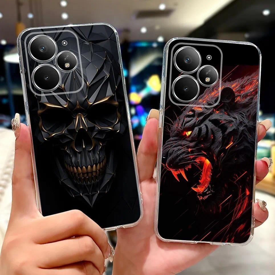 Vỏ họa tiết hoạt hình rồng sư tử hổ mát mẻ cho Realme Neo7 Turbo Neo 7 RMX5062 RMX5060 Ốp điện thoại silicon mềm trong suốt