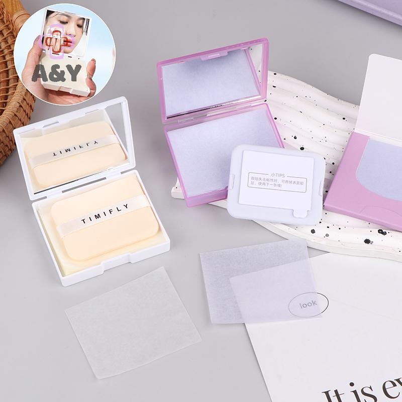 A & Y Oil Blotting Sheet With Makeup Puff 100 chiếc Khăn lau mặt mờ Giấy kiểm soát dầu Dụng cụ trang điểm làm sạch hấp thụ dầu Chăm sóc da.