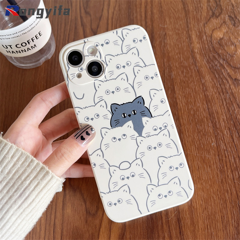Ốp Điện Thoại Mèo Hoạt Hình Cho iPhone 16E 16 Pro Max 15 14 Plus 13 12 Mini 11 Pro Max X XR XS Max 8 7 6 6s Plus SE2 SE3 Ốp Lưng Mềm Mờ Vỏ Cặp Đôi Chống Sốc Dễ Thương