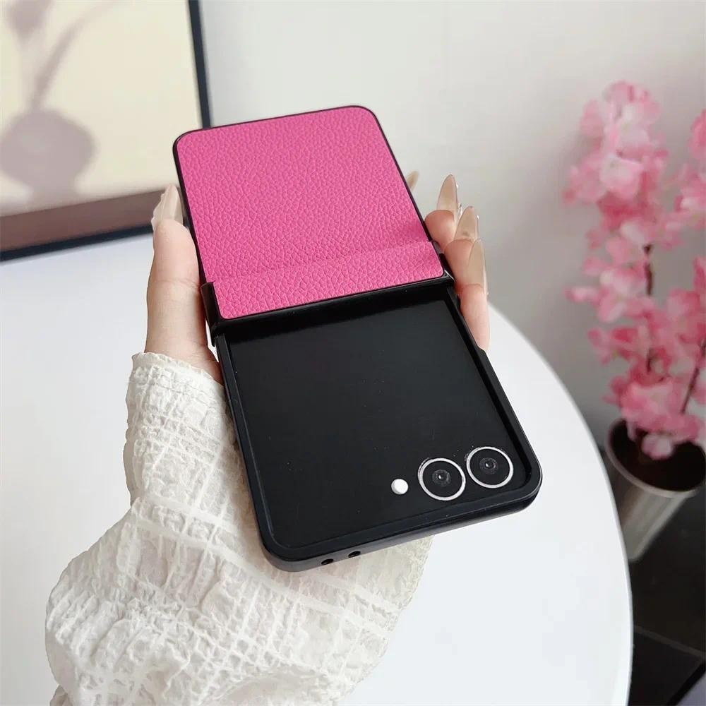 Da Sang Trọng Vỏ Cứng Bản Lề Vỏ Bảo Vệ Ốp Lưng Điện Thoại Samsung Galaxy Z Flip 7 6 5 4 3 Flip7 Flip6 Flip5 Flip4 Flip3 5G