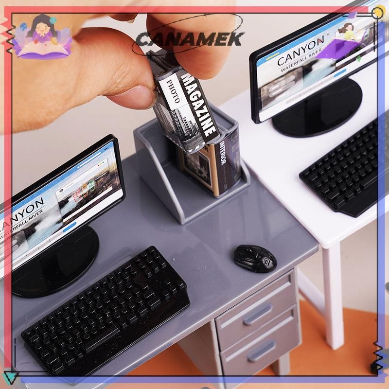 CANAMEK 1 Bộ 1 / 12 Nhà Búp Bê Thu Nhỏ Bàn Phím Máy Tính Bàn Ghế Bộ Nhà Phòng Học Nội Thất Trang Trí Micro Cảnh Đạo Cụ CSF