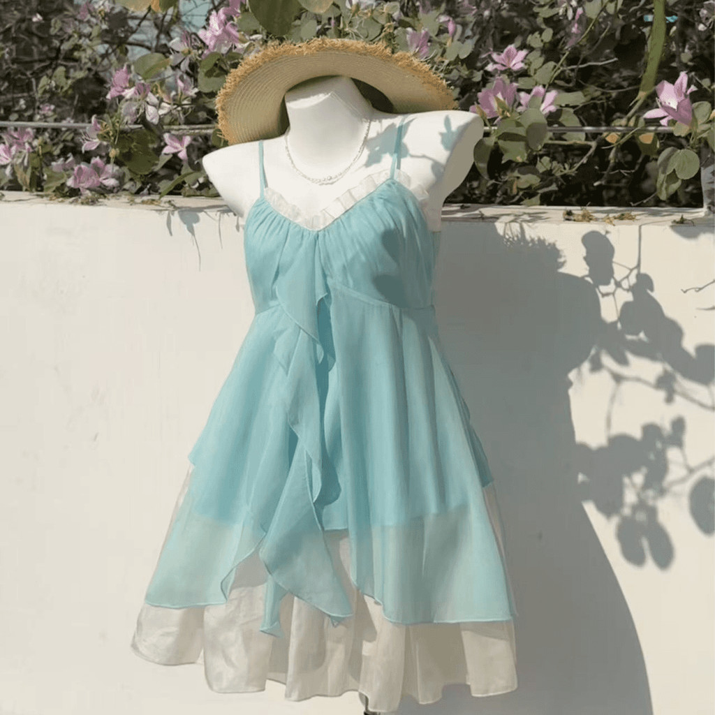 [Yu]Bộ chiffon retro phong cách Mermaid Love Song, mùa hè, thiết kế hai mảnh nữ tính.