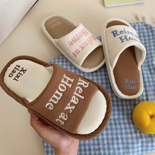 Xixitiao Sáng Tạo Chữ Cái Tiếng Anh Phong Cách Mới Bốn Mùa Đa Năng Màu Sắc Phù Hợp Với Vải Lanh Cotton Dép Nữ