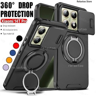 Ốp Lưng Cho Xiaomi 14T Xiaomi14T 14 T Pro 14TPro Xiaomi14TPro 5G Vỏ Điện Thoại Chống Sốc Kim Loại Giáp Vòng Giá Đỡ Stent Back Đẩy Ống Kính Máy Ảnh Bảo Vệ Quyền Riêng Tư Giá Đỡ Ốp Lưng