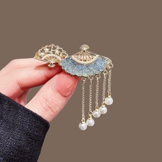 MAUROPOLI [Sẵn Sàng] Kẹp Tóc Tua Rua Hình Quạt Pha Lê Nữ Phong Cách Mới Tính Khí Bên Nổ Kẹp Thời Trang Trán Tóc Gãy Mỏ Vịt Kẹp