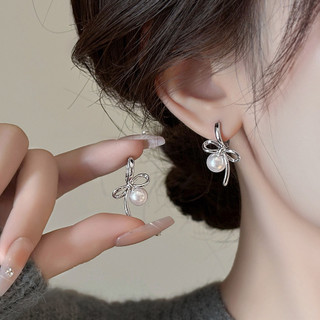 Bông tai nơ ngọc trai nhẹ nhàng sang trọng, phong cách Pháp