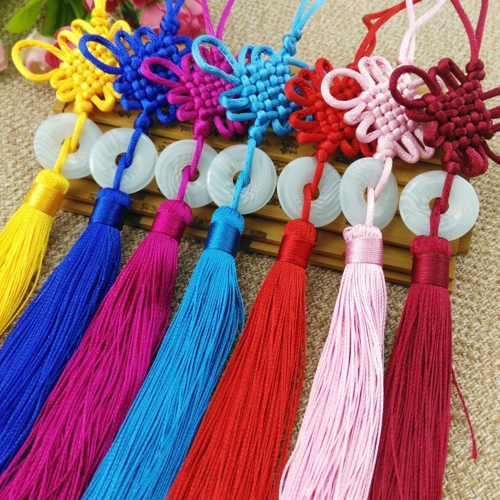 Dây treo tua rua trang trí đồng tâm ngọc bội 26cm, nguyên liệu làm trang sức cổ trang