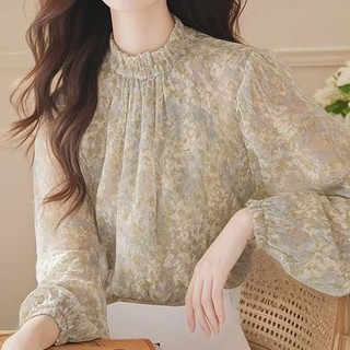 Áo sơ mi hoa voan dáng rộng phong cách Hàn Quốc