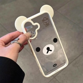 Hoạt Hình Dễ Thương Đầu Bếp Gấu 3D Tai Mickey Trong Suốt Acrylic Ốp Lưng Điện Thoại iPhone 16Promax 16Pro 15Promax 15Pus 12 13 14 Pro Max Chống Sốc Nữ Điện Thoại Di Động