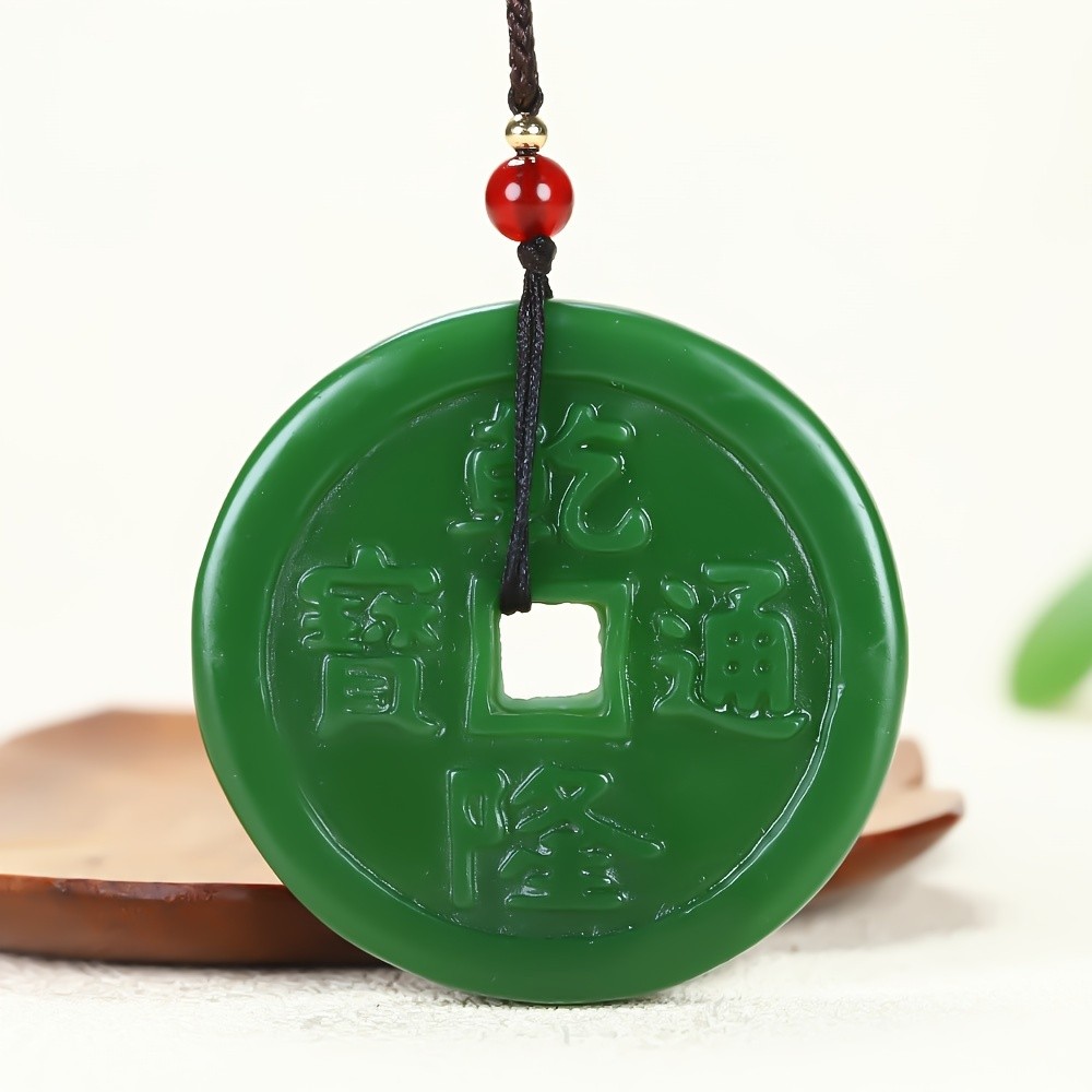 Mặt Dây Chuyền Jasper Cổ Tiền Màu Xanh Lá, Quà Tặng Sang Trọng Cho Bạn Bè