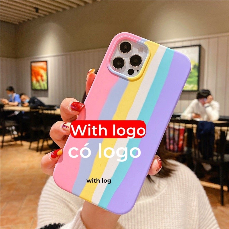 Hồng Cầu Vồng Tương Thích Cho iphone 16 / 15 / 14 / 13 / 12 / 11 / Pro Max XS Max XR 7 8 plus / mini Vỏ Điện Thoại Silicon Lỏng Bảo Vệ Toàn Diện