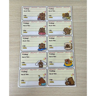 Set Nhãn Vở Họa Tiết Hoạt Hình - Nhãn Dán Sách Vở Dễ Thương