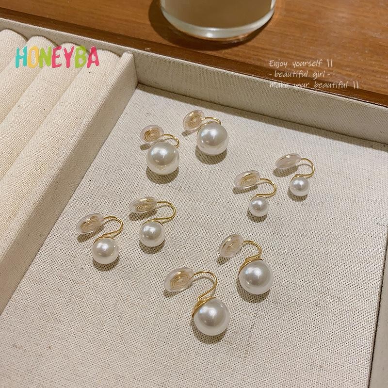 < Honeyba > Kẹp tai ngọc trai thời trang không có lỗ tai Tai đơn giản Vòng đeo tai giả Trang sức thời trang Bông tai ngọt ngào dành cho nữ