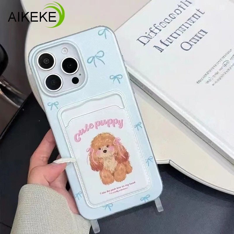 Vỏ Đựng Thẻ Chó Dễ Thương Cho Vivo iQOO Z10 Z9 Turbo Z10X Z9X Z8 Z8X Z7 Z7X Z6 Z6X Z5 Z5X Z3 Z1 Neo 10 9 8 7 6 5 SE Pro + 3 Vỏ Mềm Có Dây Tay